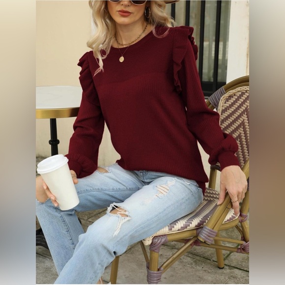 DEEP SELF Womens Long Sleeve Sweaters Ruffle - Picture 4 of 6